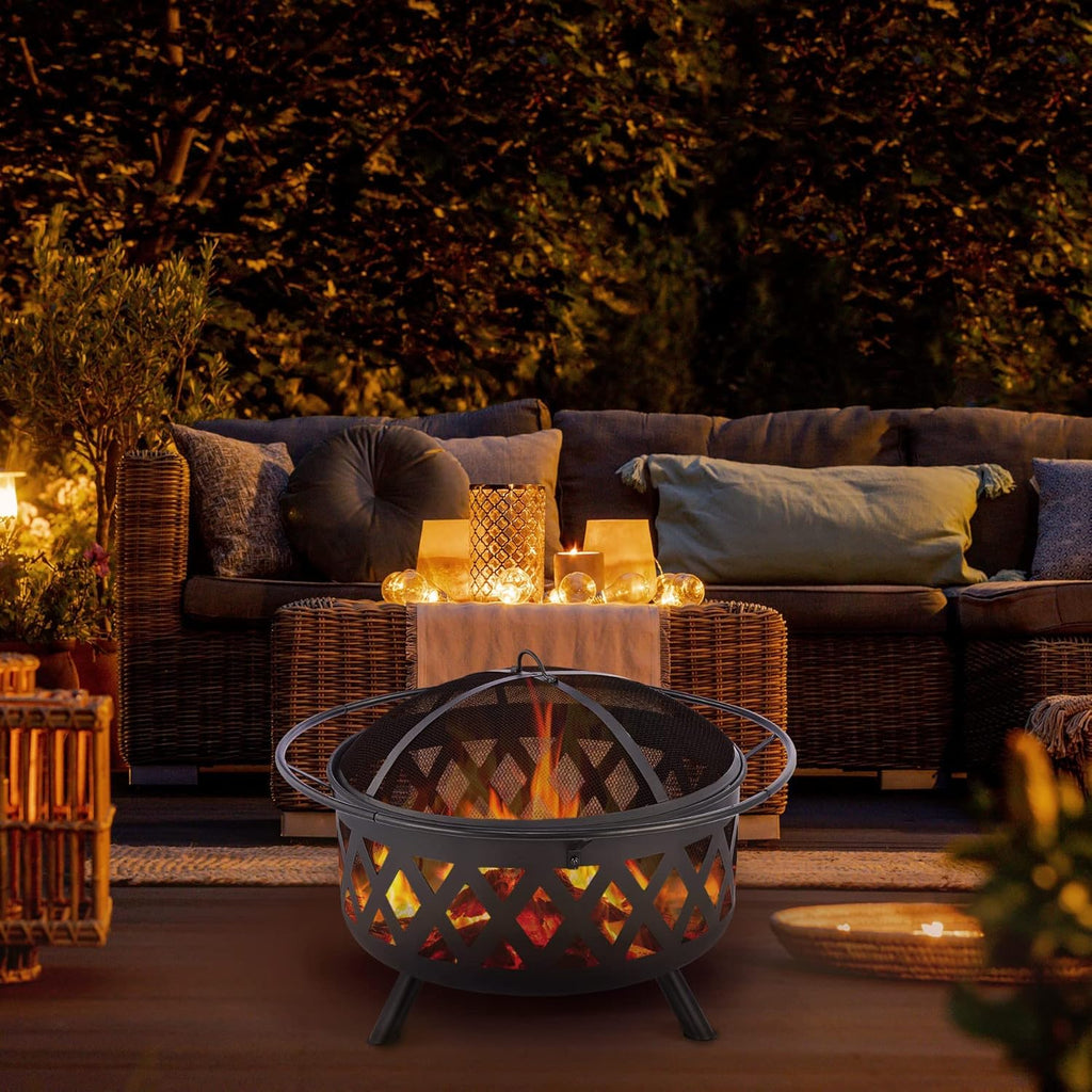 30-Inch Round Wood Burning Fire Pit with BBQ Grill Z5887