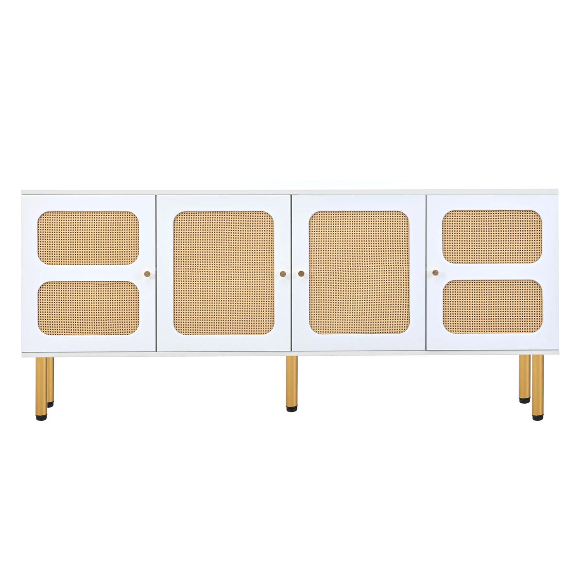 White Rattan TV Stand with Gold Metal Base S660086