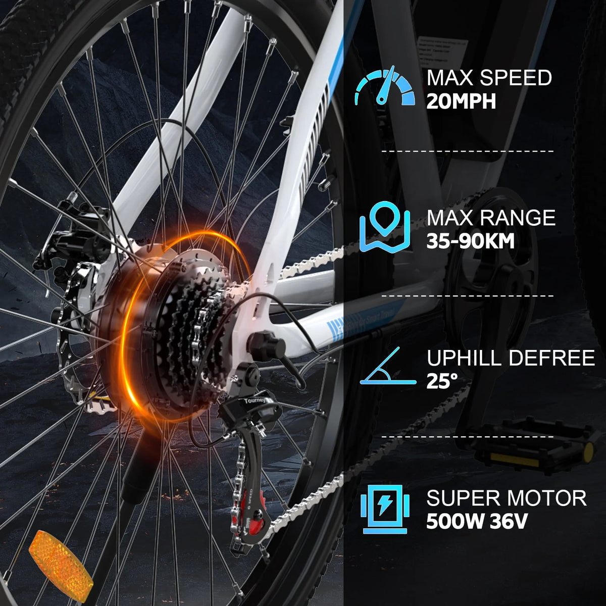 500W 26 Electric Bike 20MPH 36V 12Ah 7 Speed K37642