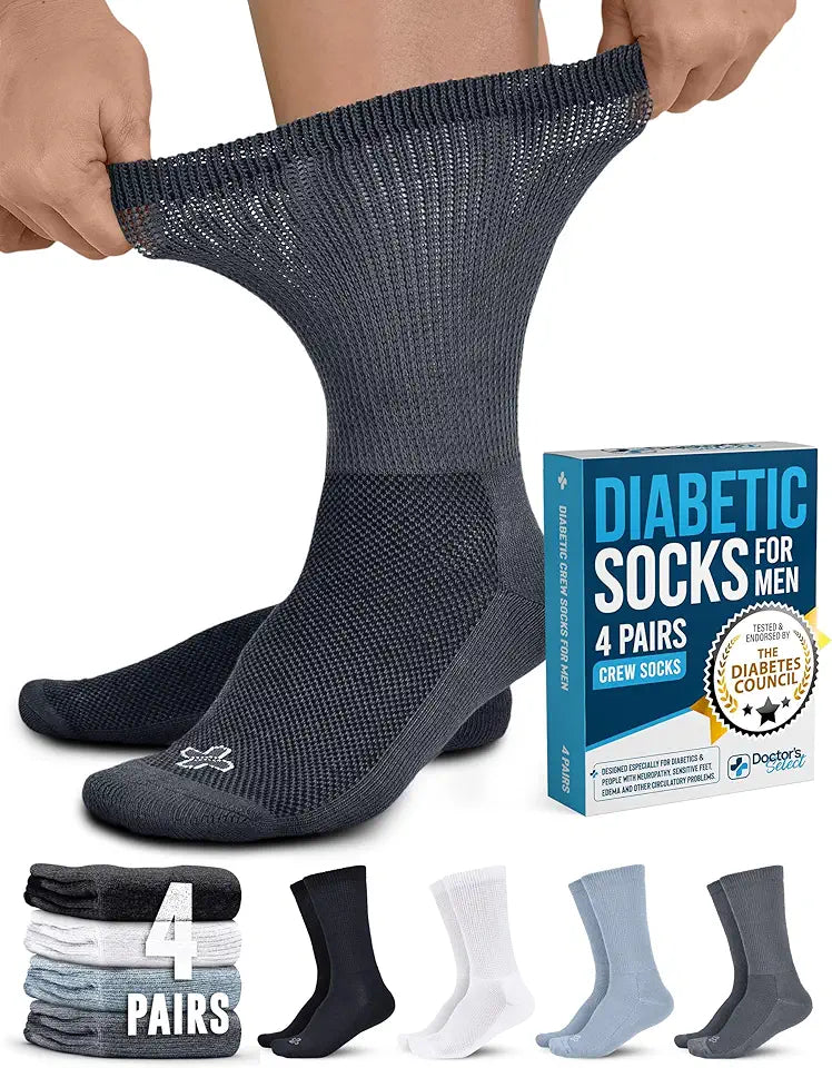 Diabetic Socks for Men 4 Pairs Crew 9-12 U205602