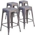 24" High Backless Metal Indoor Barstool with Square Seat S219254