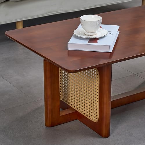 Rattan Coffee Table, 42.5 Inch Rectangular Solid Wood Table M133