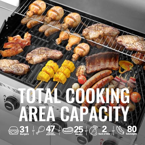 6 Burner Propane Gas Grill with Side Burner, White B734533