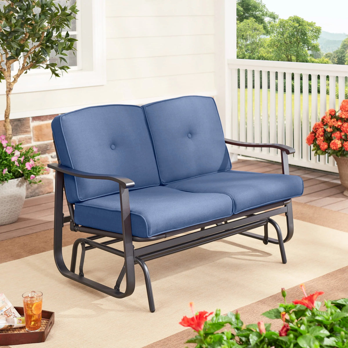 2-Person Outdoor Glider Bench with Cushions, Beige S110120