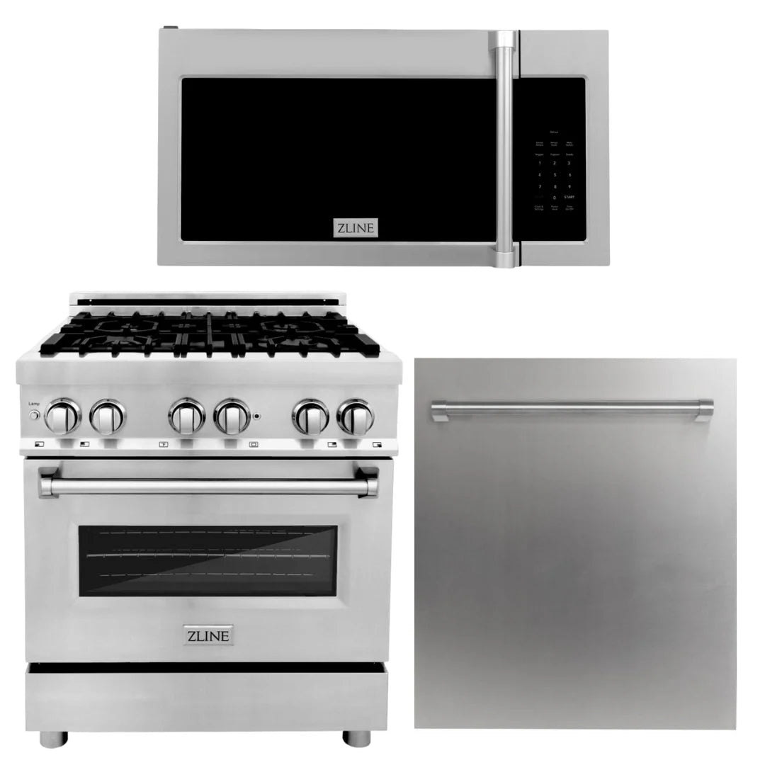 30 in. Stainless Steel Dual Fuel Range Microwave and Dishwasher X17727