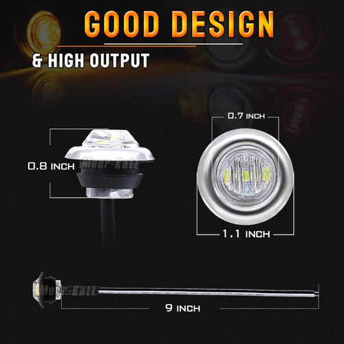 3/4 Inch Round Amber LED Side Marker Lights 100 Pack Q66853