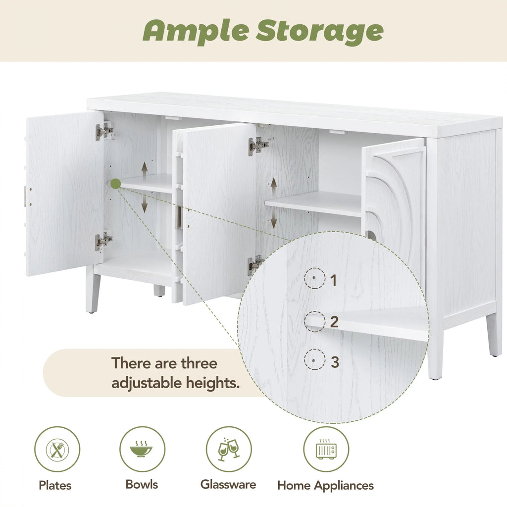 White 4 Door Wooden Accent Cabinet with Adjustable Shelves N77618