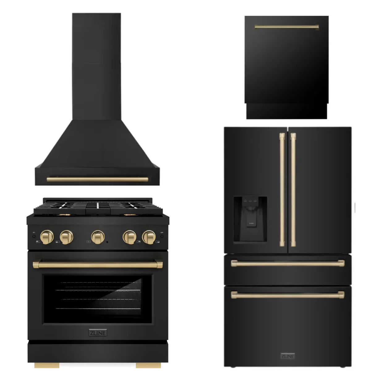 30 Gas Range, Range Hood, Refrigerator with Water & Ice Dispenser, Dishwasher A980