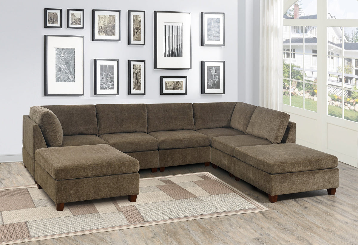Tan Chenille Modular Sectional 7Pc Set E291626