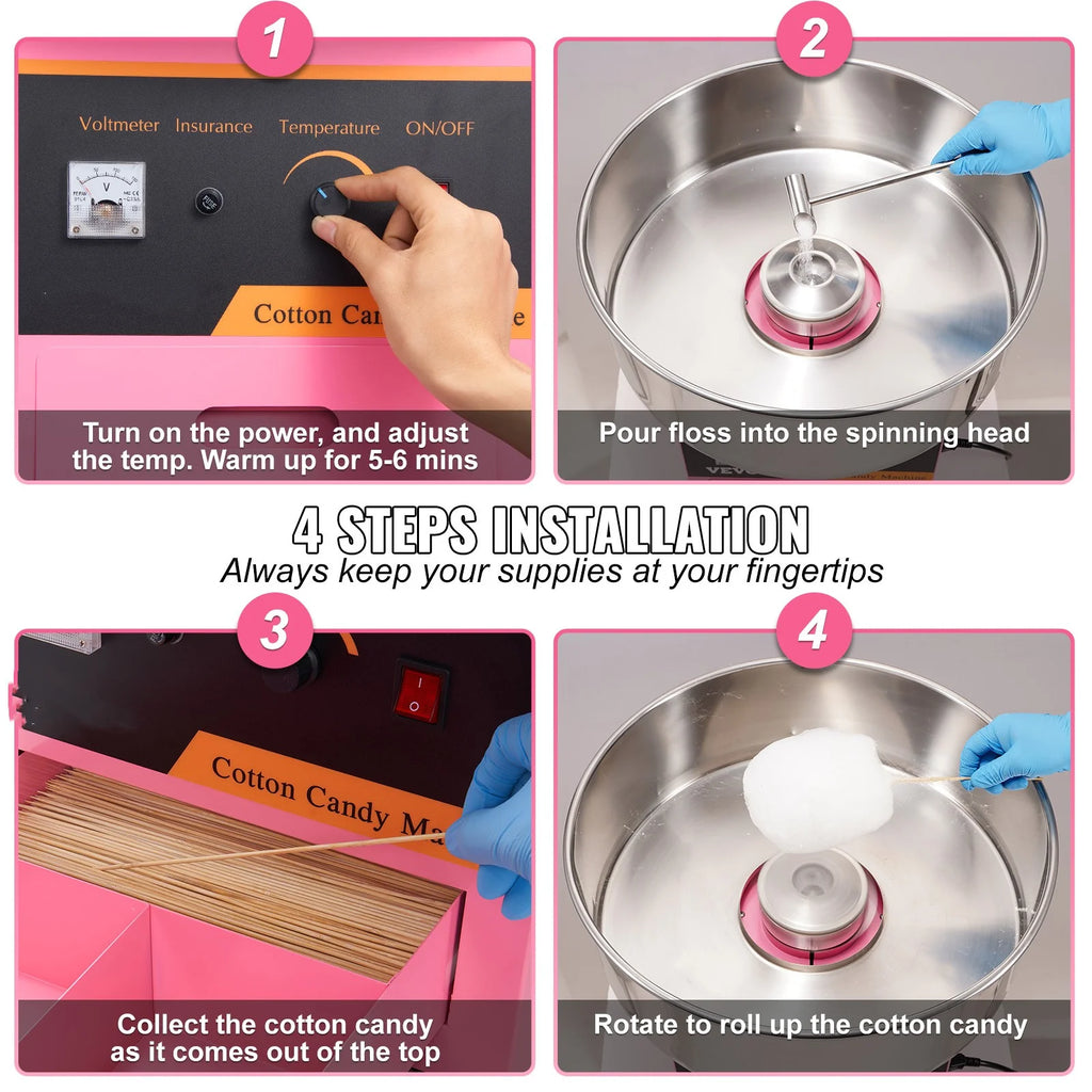 Cotton Candy Machine 21 Inch Stainless Steel Bowl Electric Candy Floss Maker U812678