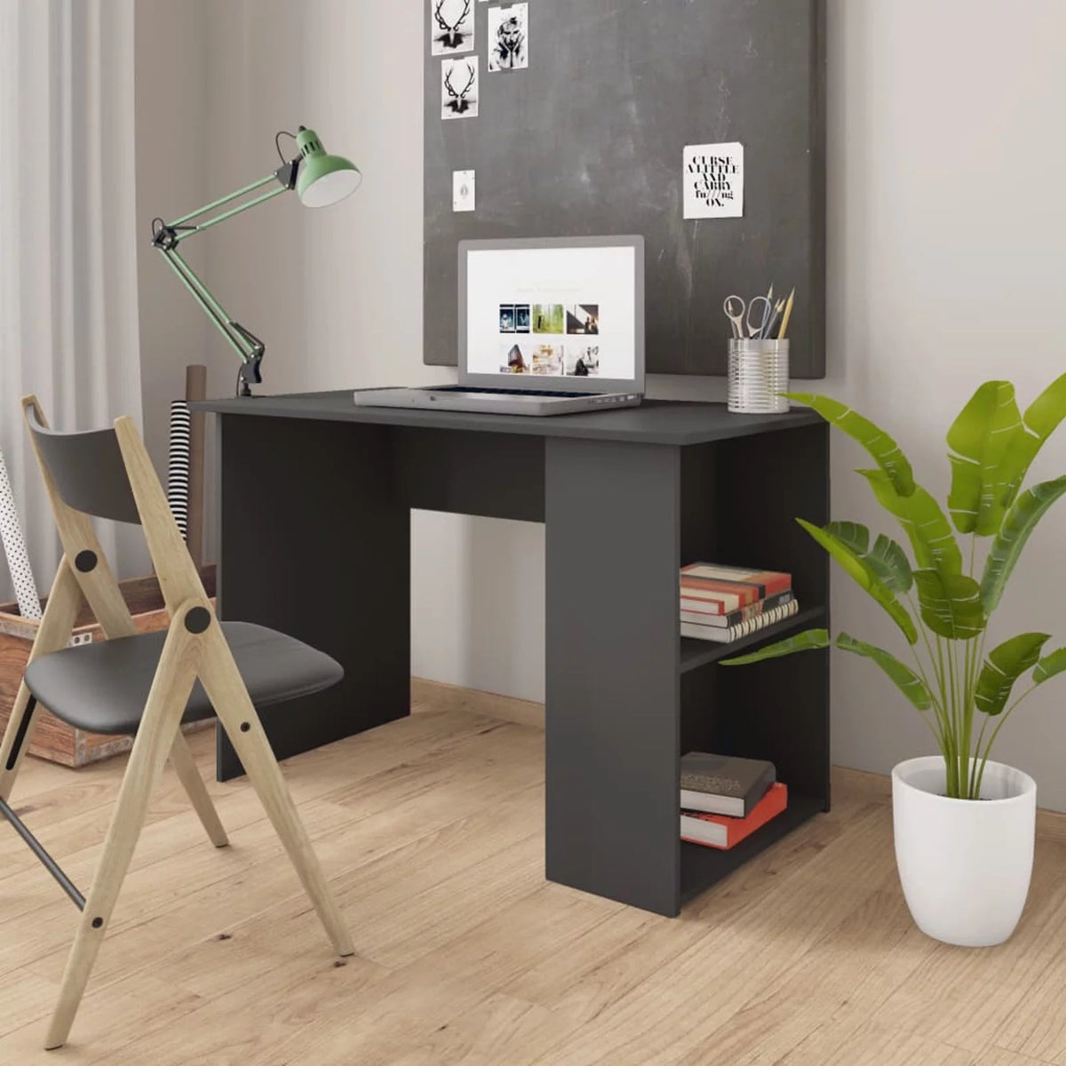 Gray Engineered Wood Computer Desk with Storage Shelves N295