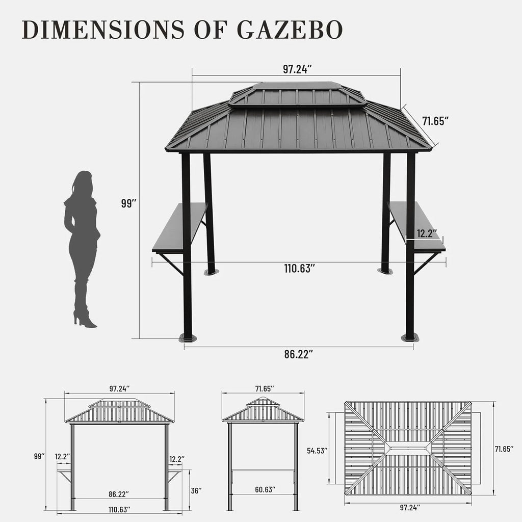 8' 6" Aluminum Grill Gazebo with Shelves T470