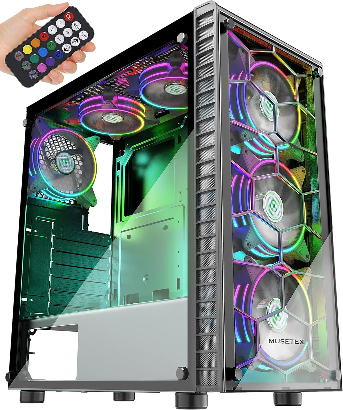 Black Mid-Tower PC Case with 6 Pcs ARGB Fans G622628