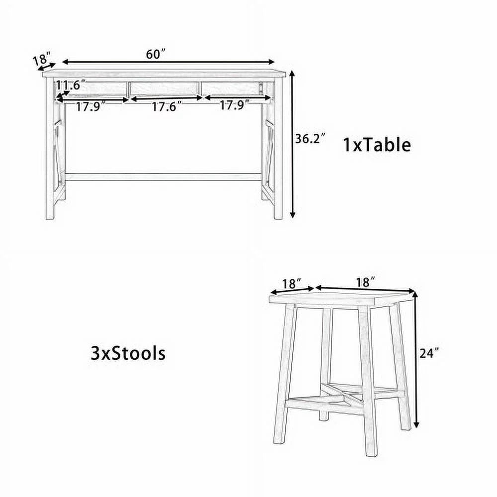 4-Piece Counter Height Dining Table Set with 3 Stools S75096