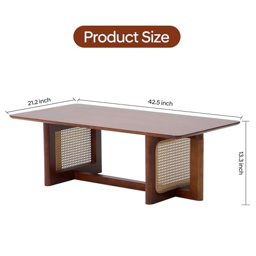 Rattan Coffee Table, 42.5 Inch Rectangular Solid Wood Table M133