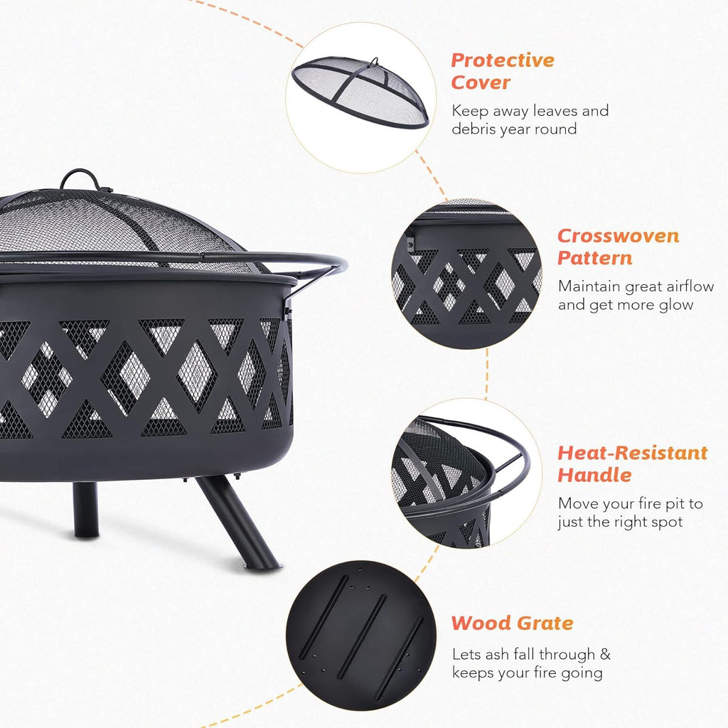30-Inch Round Wood Burning Fire Pit with BBQ Grill Z5887