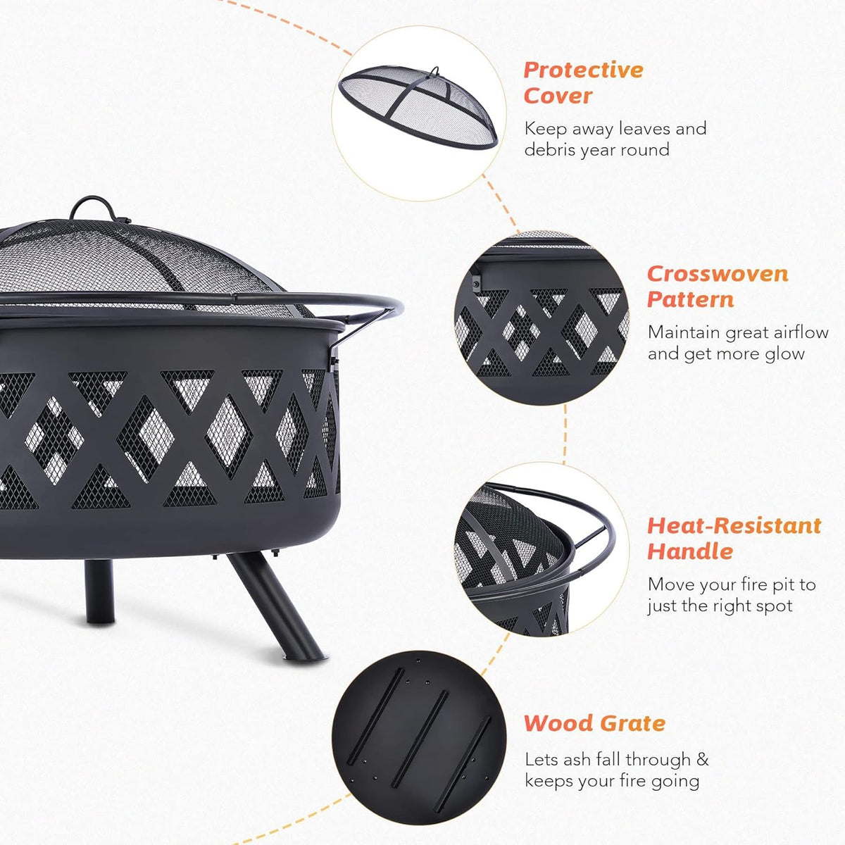 30-Inch Round Wood Burning Fire Pit with BBQ Grill Z5887