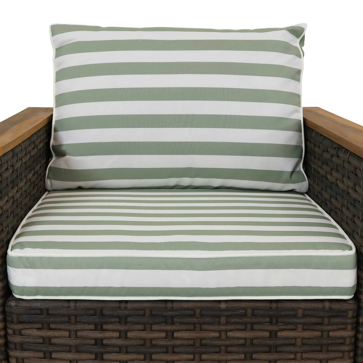 Rattan and Acacia Wood 4pc Patio Conversation Furniture Set with Cushions J533738