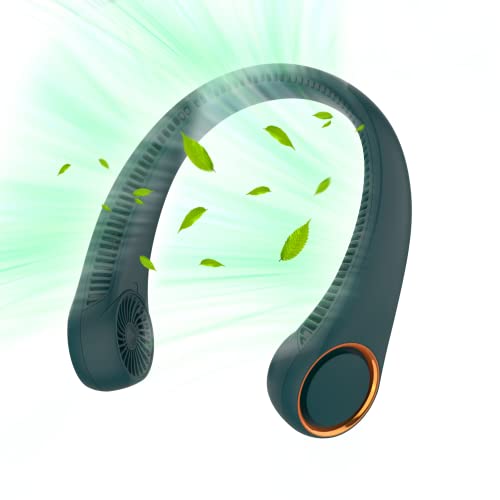 Portable Hands Free Bladeless Neck Fan 4000mAh USB Rechargeable Black D2886