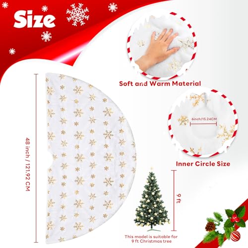 Christmas Tree Skirt 36 Inch Plush Gold Sequin Snowflake B35196