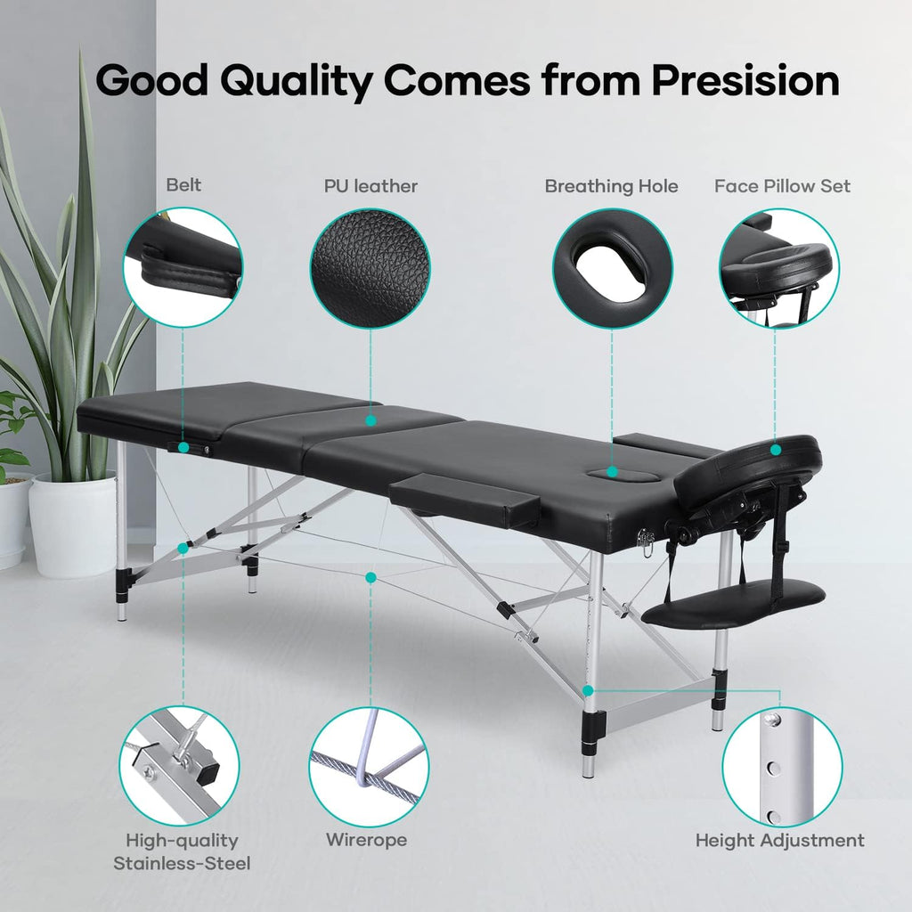 Portable 3 Section Aluminum Massage Table with Carrying Case H77030