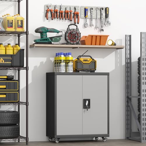 Metal Garage Storage Cabinet with Wheels and Adjustable Shelves D994246