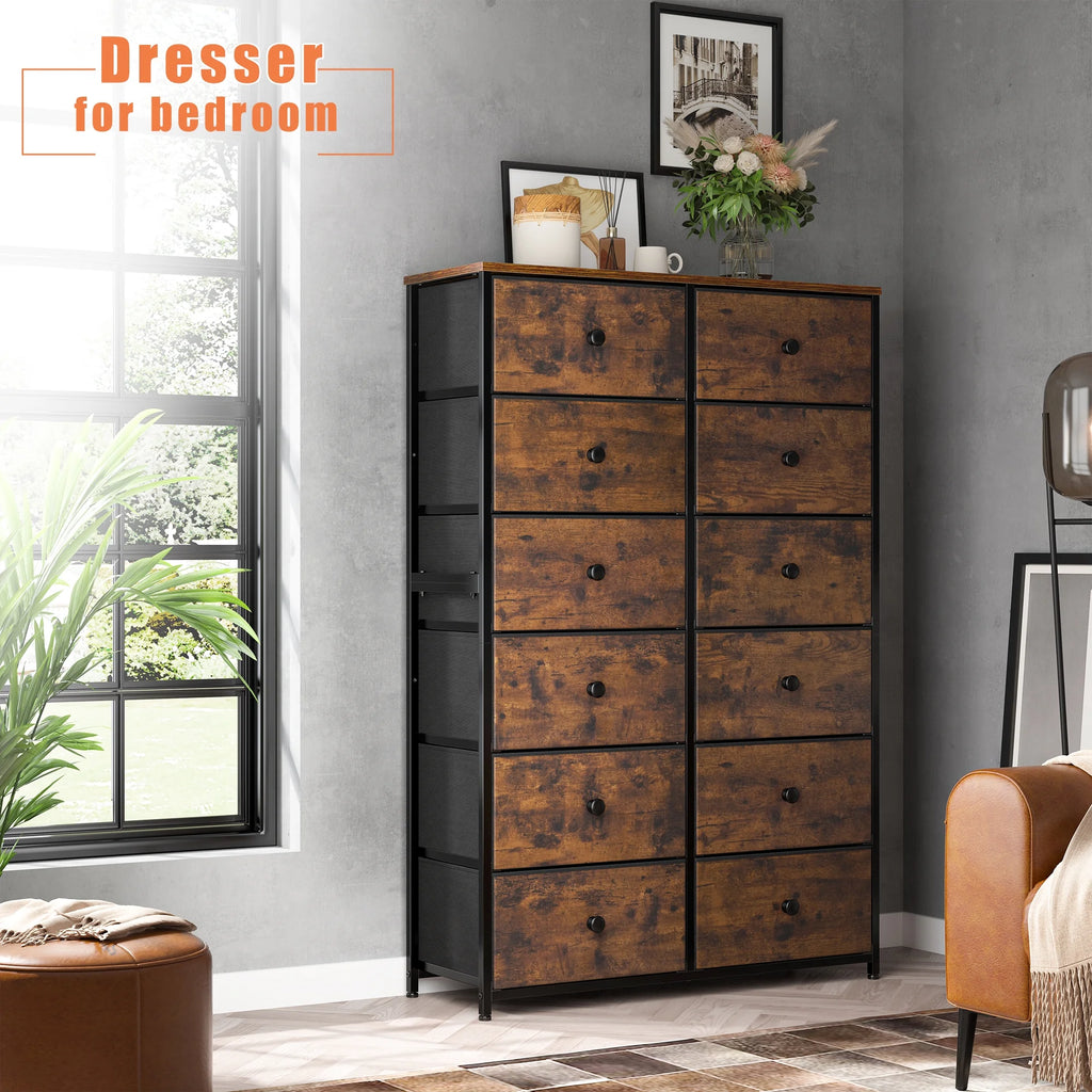 Set of 2 12 Drawer Fabric Dresser G288