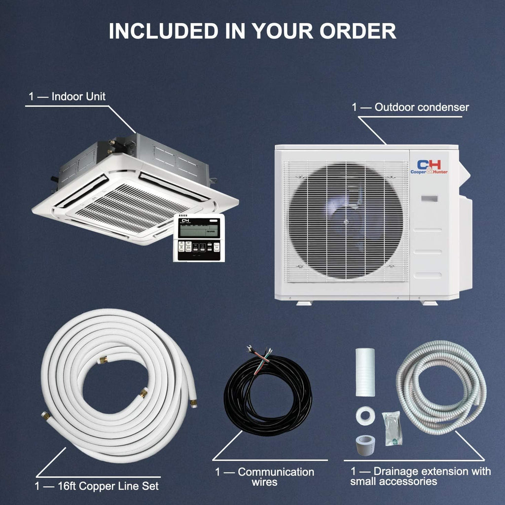 12,000 BTU Ceiling Cassette Mini Split AC/Heating System with Heat Pump C797665