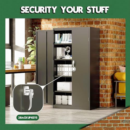 72" Black Locking Metal Storage Cabinet with Doors and 4 Adjustable Shelves W1380