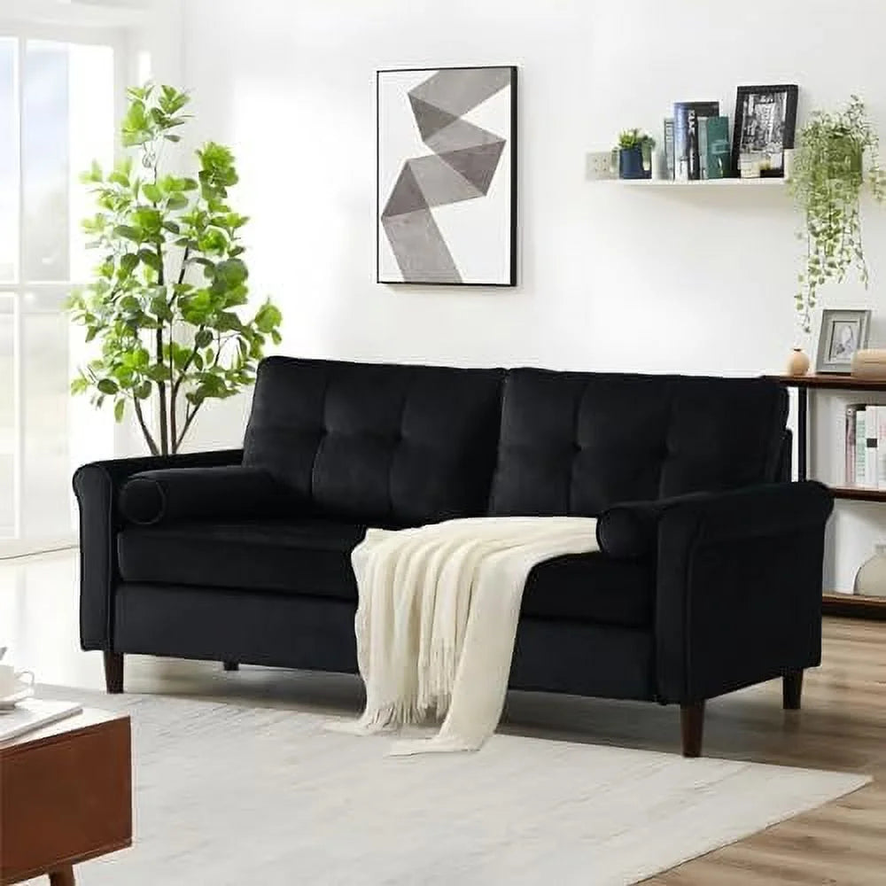 60 Inch Faux Leather Upholstered Loveseat Sofa with 2 Throw Pillows Brown H60984