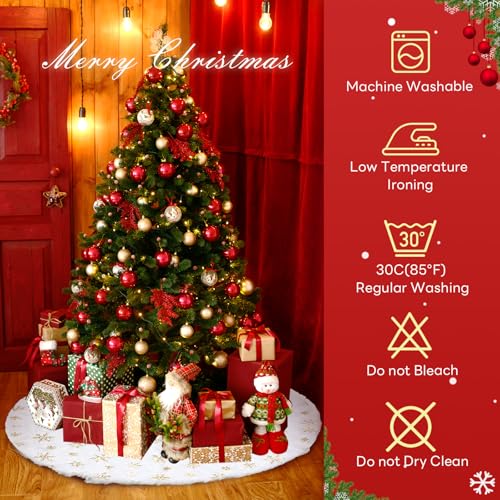 Christmas Tree Skirt 36 Inch Plush Gold Sequin Snowflake B35196