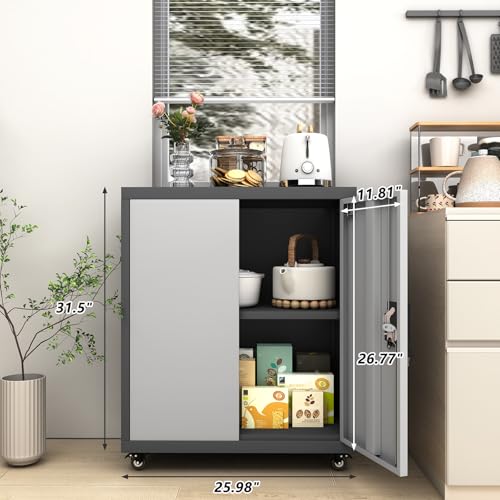 Metal Garage Storage Cabinet with Wheels and Adjustable Shelves D994246