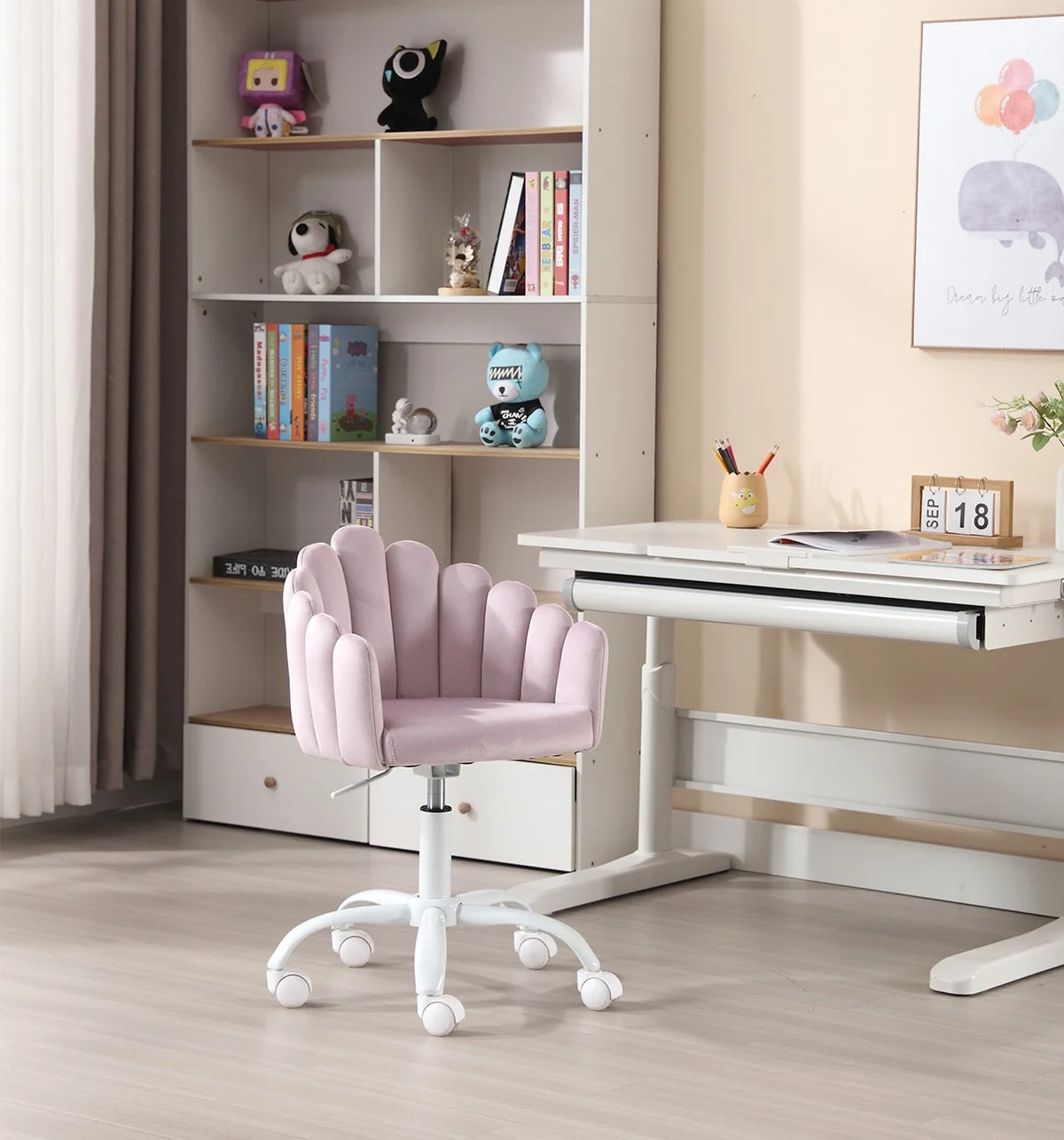 Purple Velvet Adjustable Kids Swivel Chair E675769