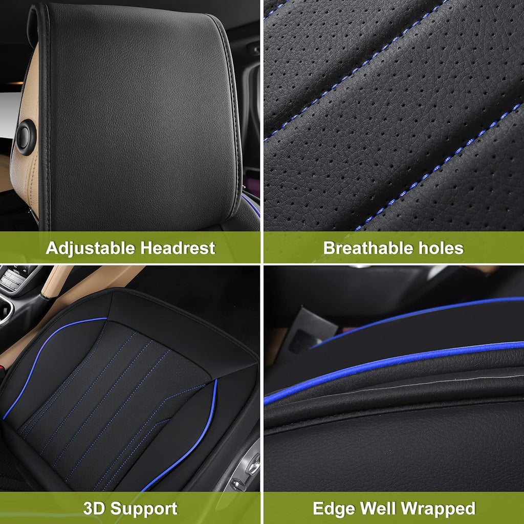 Leather Car Seat Covers Front Pair Black Blue J840
