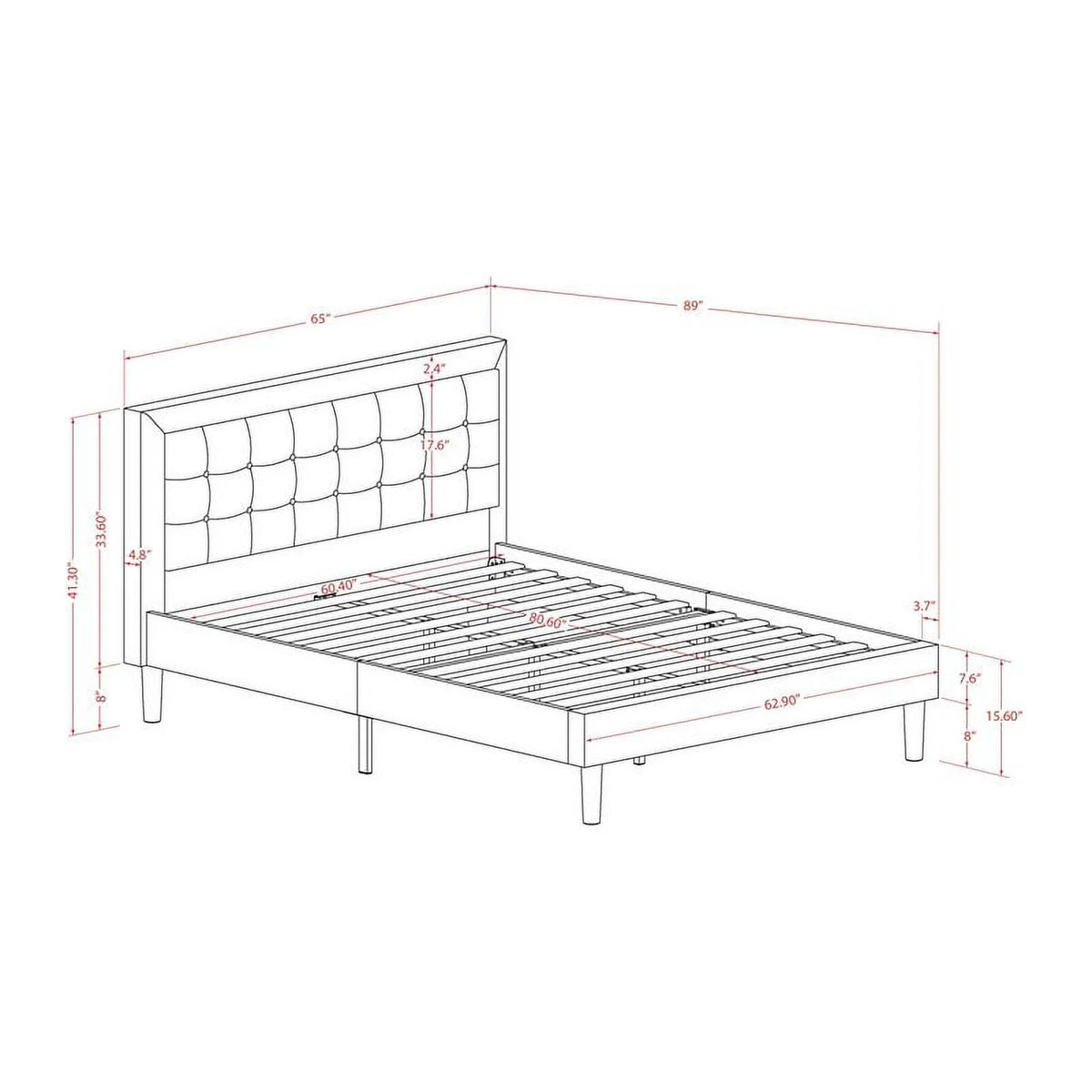 3-piece Wood Platform Bedroom Set in Denim Blue D580