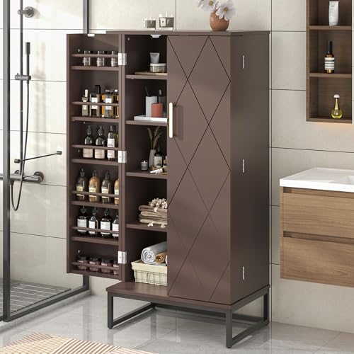 White Freestanding Kitchen Pantry Storage Cabinet with Adjustable Shelves K399