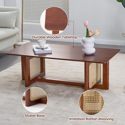 Rattan Coffee Table, 42.5 Inch Rectangular Solid Wood Table M133