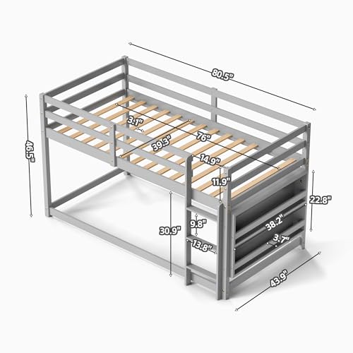 Twin Over Twin Wooden Bunk Bed with Ladder and Guardrails B3967