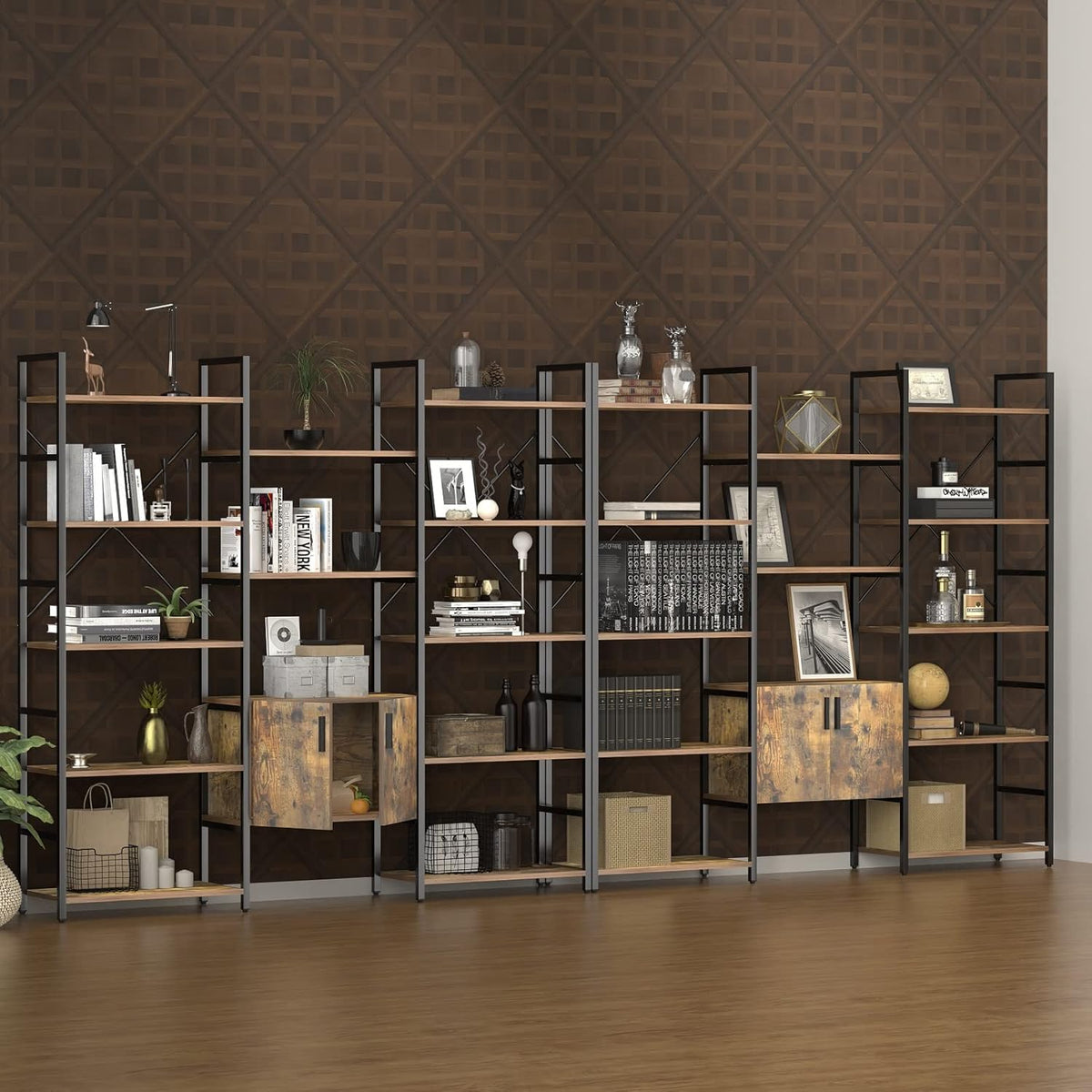 5-Tier Wood and Metal Bookshelf with Cabinet Z6493