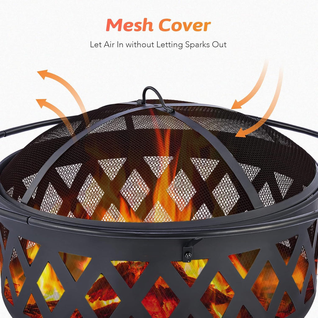 30-Inch Round Wood Burning Fire Pit with BBQ Grill Z5887