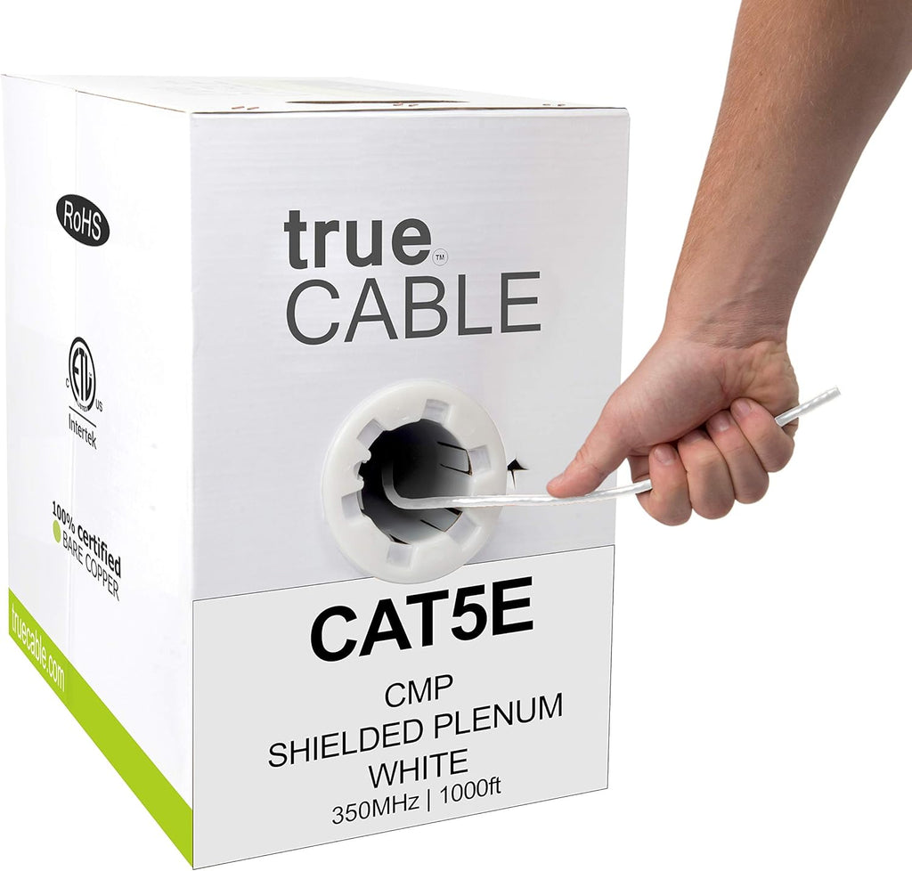 Cat5e Shielded Plenum 1000ft Blue 24AWG Solid Bare Copper Ethernet Cable U1566