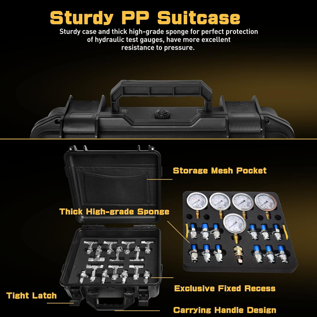 Hydraulic Pressure Test Kit with 5 Gauges & 14 Tee Connectors A661323