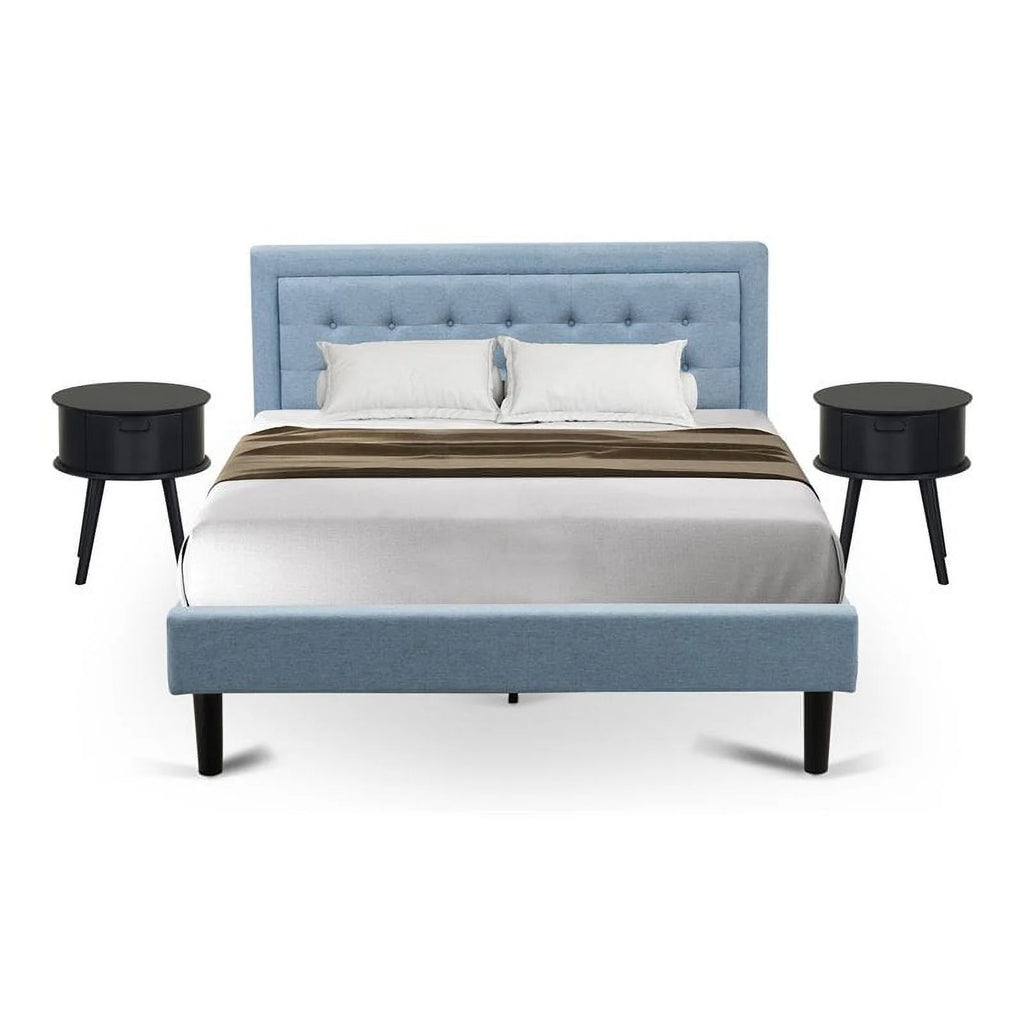 3-piece Wood Platform Bedroom Set in Denim Blue D580