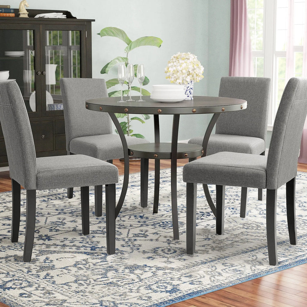 Set of 4 Upholstered Dining Chairs with Wooden Legs J26108