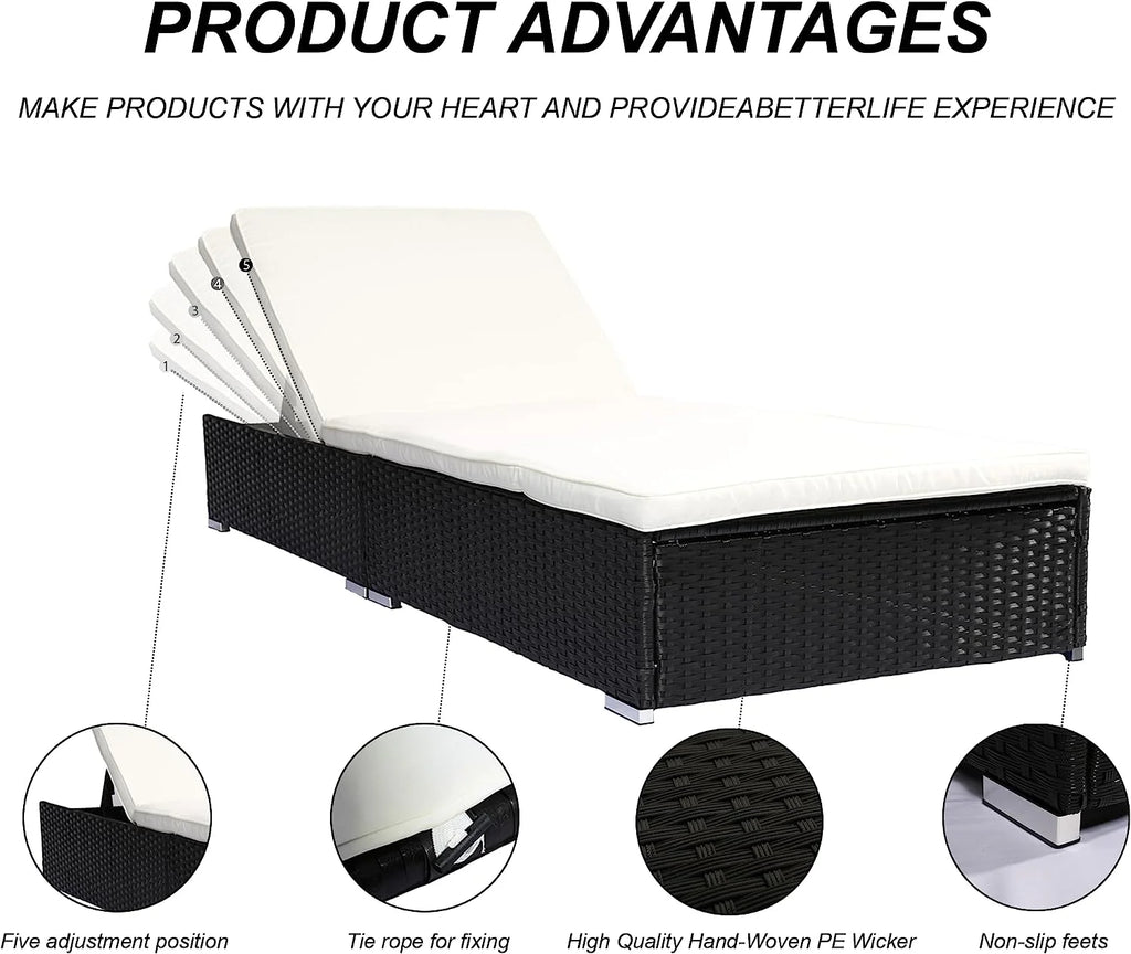 Outdoor PE Wicker Chaise Lounge Set with Cushions and Storage Table O16453