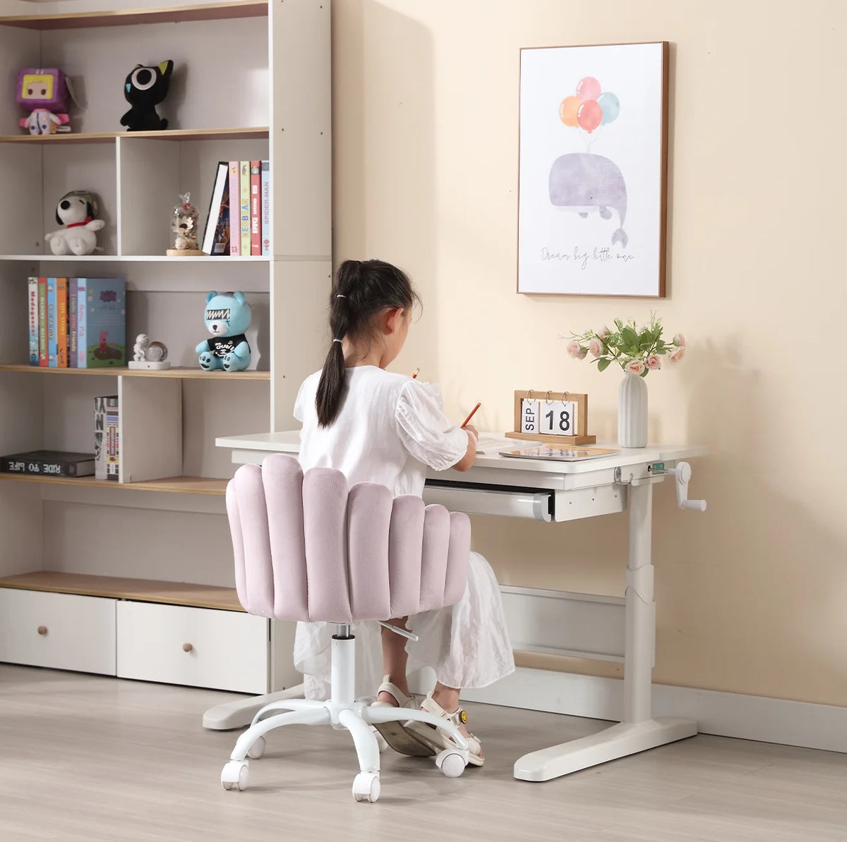 Purple Velvet Adjustable Kids Swivel Chair E675769