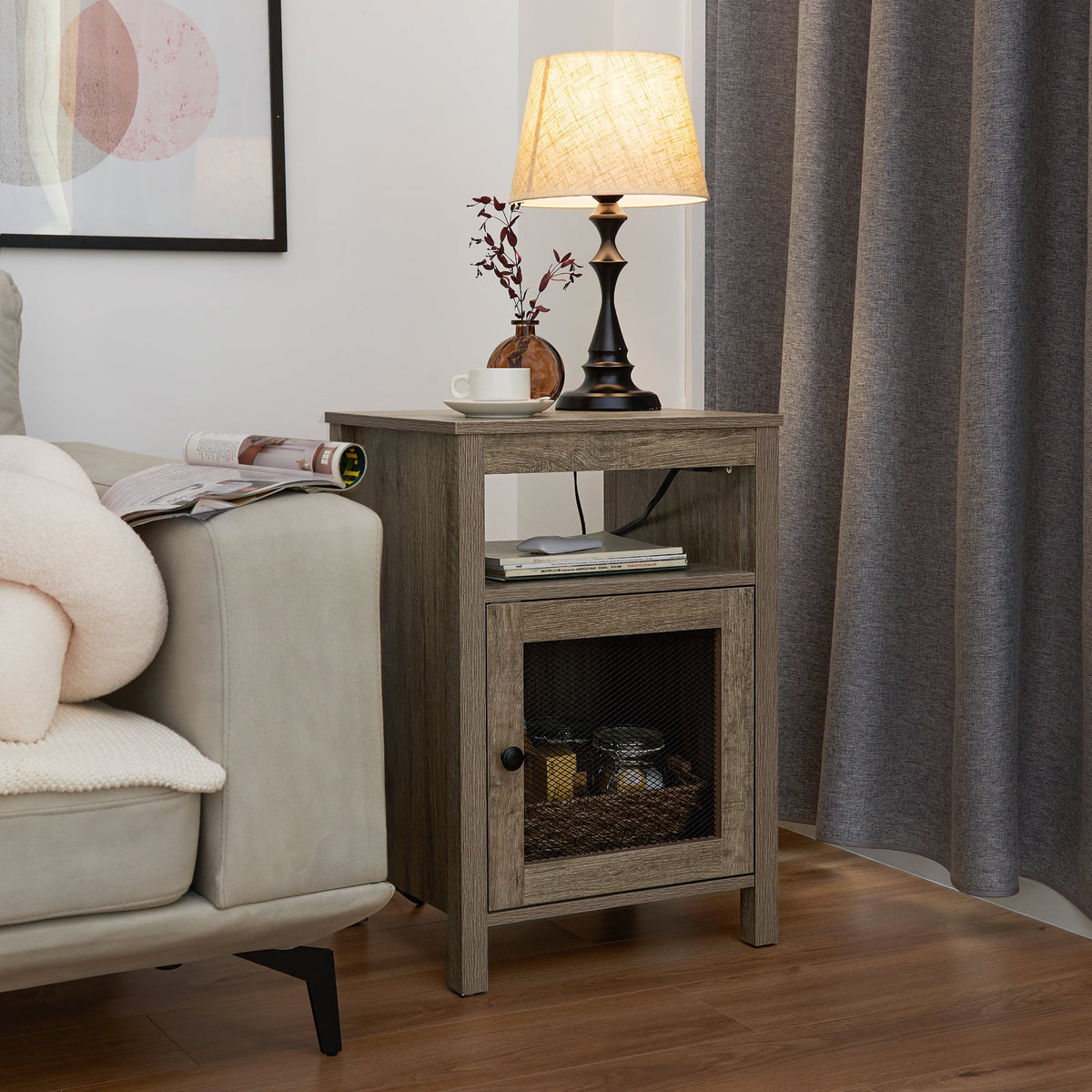 Wood End Table with USB Ports & Power Outlets T823