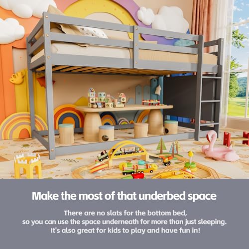 Twin Over Twin Wooden Bunk Bed with Ladder and Guardrails B3967