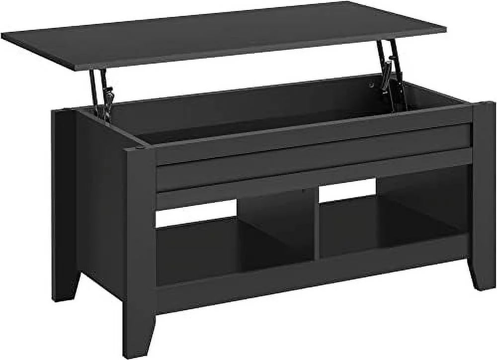 Black Wood Lift Up Coffee Table with Hidden Storage and 2 Open Shelves P1042