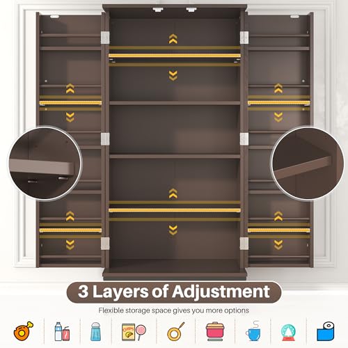 White Freestanding Kitchen Pantry Storage Cabinet with Adjustable Shelves K399
